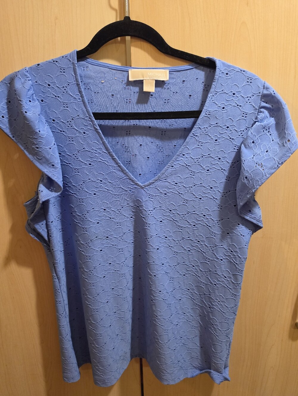 Michael Kors Blue Eyelet V-Neck Women's Top